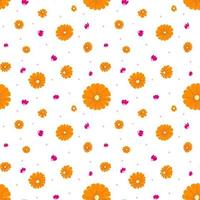 Seamless pattern with cute orange and pink flowers on white background. Print for textile or wrapping paper. vector