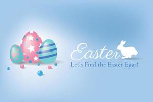 Happy Easter Day Let's Find the Easter Eggs banner on light blue background. vector