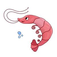 Cartoon vector illustration pink shrimp. Ocean dweller. Nautical isolated shrimp, sea animal concept