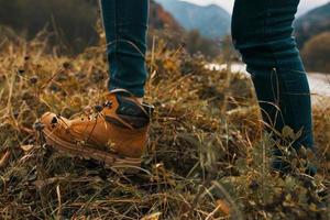 Hiking boots close-up photo