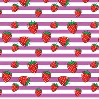 Bright Red Strawberry Seamless Vector Pattern, Horizontal Pink Lines Background, Cute Summer Pattern For Packaging