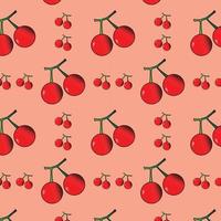 Red Cherries On Peach Background, Cute Seamless Cherry Vector Pattern, Textile Fabric Print, Great For Wallpaper