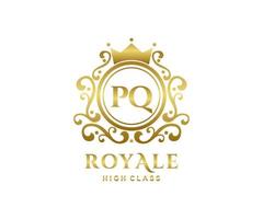 Golden Letter PQ template logo Luxury gold letter with crown. Monogram alphabet . Beautiful royal initials letter. vector