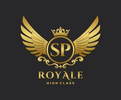 Golden Letter SP template logo Luxury gold letter with crown. Monogram alphabet . Beautiful royal initials letter. vector