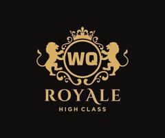Golden Letter WQ template logo Luxury gold letter with crown. Monogram alphabet . Beautiful royal initials letter. vector