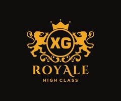 Golden Letter XG template logo Luxury gold letter with crown. Monogram alphabet . Beautiful royal initials letter. vector