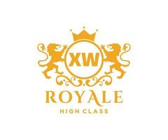 Golden Letter XW template logo Luxury gold letter with crown. Monogram alphabet . Beautiful royal initials letter. vector