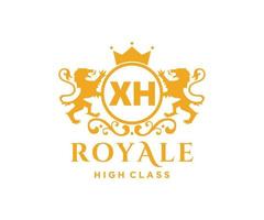 Golden Letter XH template logo Luxury gold letter with crown. Monogram alphabet . Beautiful royal initials letter. vector