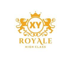 Golden Letter XY template logo Luxury gold letter with crown. Monogram alphabet . Beautiful royal initials letter. vector