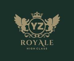 Golden Letter YZ template logo Luxury gold letter with crown. Monogram alphabet . Beautiful royal initials letter. vector