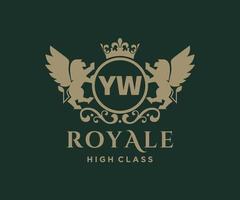 Golden Letter YW template logo Luxury gold letter with crown. Monogram alphabet . Beautiful royal initials letter. vector