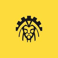 león cabeza silueta logo diseño con engranaje forma en arriba, animal logo diseño para negocio vector