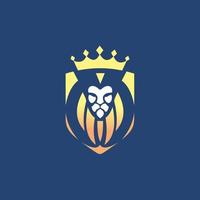 el león logo diseño dentro el proteger mira lujo y caro. logo animal con un logo corona en sus cabeza vector