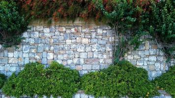 hojas y ladrillo cerca pared Copiar espacio burlarse de arriba foto