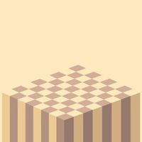 Abstract background with a cube chessboard. Background for text and chess games. A strategic sports game. Vector illustration. A checkered board made of wood with a thickness going down.