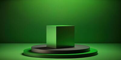 Realistic 3D green theme podium for product display. AI Generated photo