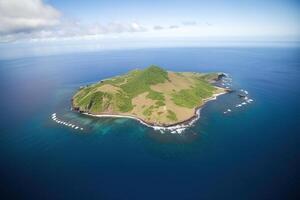 Aerial view of a small island in the middle of the ocean. photo