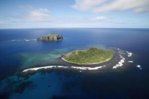 Aerial view of a small island in the middle of the ocean. photo