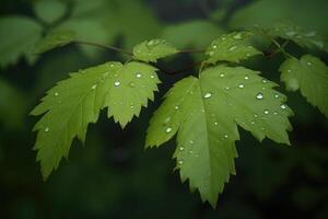 a close-up of wet textured leaves in a dewy morning in the forest. photo