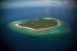 Aerial view of a small island in the middle of the ocean. photo