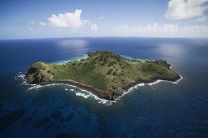 aéreo ver de un pequeño isla en el medio de el océano. ai generado foto