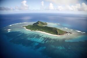 Aerial view of a small island in the middle of the ocean. photo