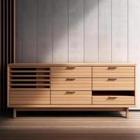 Wooden chest of drawers in modern interior. 3d render photo