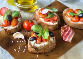 Baked bruschettas close-up photo