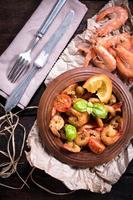 Fried shrimps in the plate photo