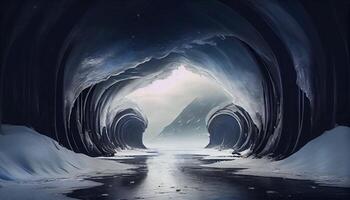 Fantastic Ice tunnel. Picture of many connecting tunnels in the north under thick ice. . photo