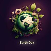 earth day concept. Earth Day illustration with Planet and Green Leaf. There are places for your text. . photo