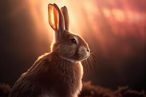 Pascua de Resurrección conejito en el campo cinematográfico ligero. sitio para texto. generativo ai foto