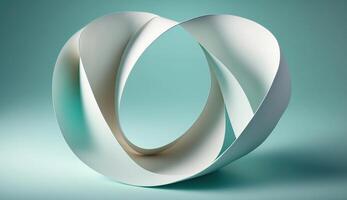 Mobius strip made from paper soaring in the air on mint background. Trendy surreal airy image. Abstract year color concept composition, photo