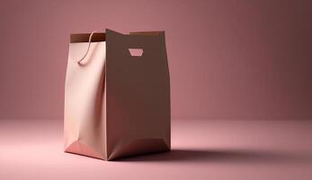 Paper Bag eco 3D illustration isolated pink, photo