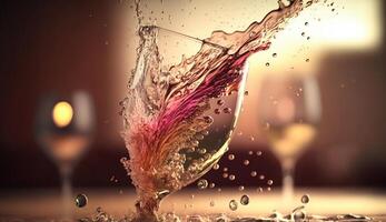 A stream of wine poured into a closeup glass, photo