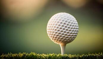 Golf ball on tee ready to be shot , photo