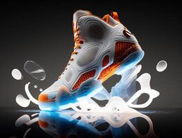 Basketball Futuristic concept, orange and blue, liquid form, commericial photo, photo