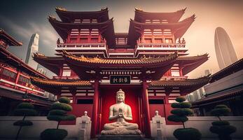 Buda dientes reliquia templo en barrio chino en Singapur, generativo ai foto