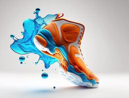 baloncesto futurista concepto, naranja y azul, líquido forma, comercial foto, generativo ai foto