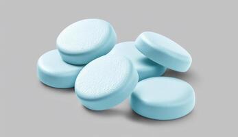 Light blue medicine pills over white background, photo