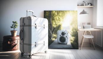 verano maleta y gratis espacio para tu decoración, generativo ai foto