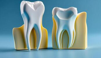 blanco sano diente, diferente herramientas para dental cuidado. dental fondo, generativo ai foto