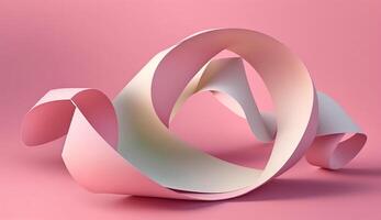 Mobius strip made from paper soaring in the air on pink background. Trendy surreal airy image. Abstract year color concept composition, photo