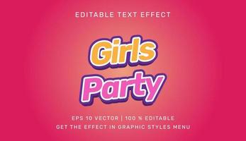 Vector illustration of Girls party 3d editable text effect template