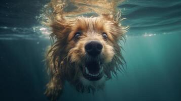 Cute dog swimming. Illustration photo