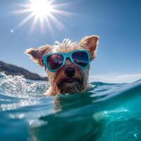 Cute dog swimming. Illustration photo