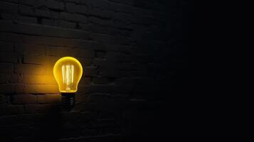 Yellow lighting bulb on dark background. Illustration photo