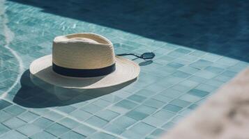 Summer hat and pool. Illustration photo