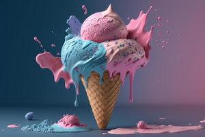 rosado y azul hielo crema. ilustración ai generativo foto