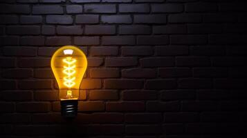 Yellow lighting bulb on dark background. Illustration photo